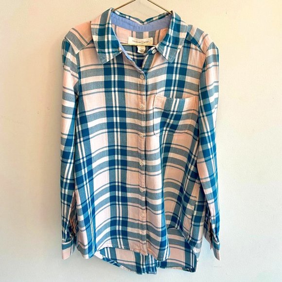 Treasure & Bond (Nordstrom Brand) Girls' Button-Down Blush Plaid Flannel … - Picture 1 of 8
